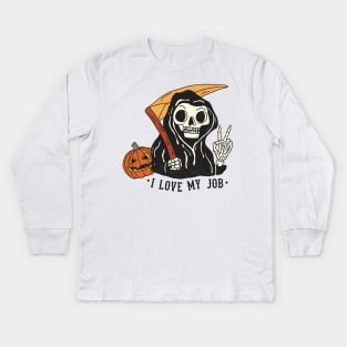 "I Love My Job" Grim Reaper Kids Long Sleeve T-Shirt